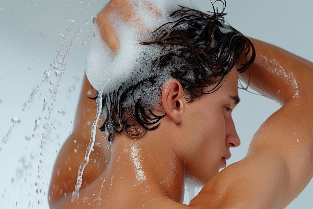 Man washing hair portrait bathing skin.
