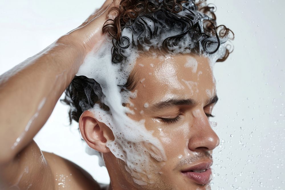 Man washing hair portrait adult hairstyle.