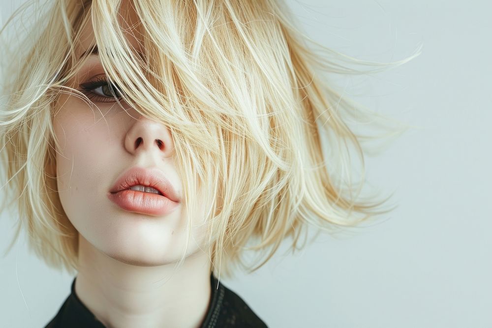 American young women blonde layers cut hair portrait photography fashion.
