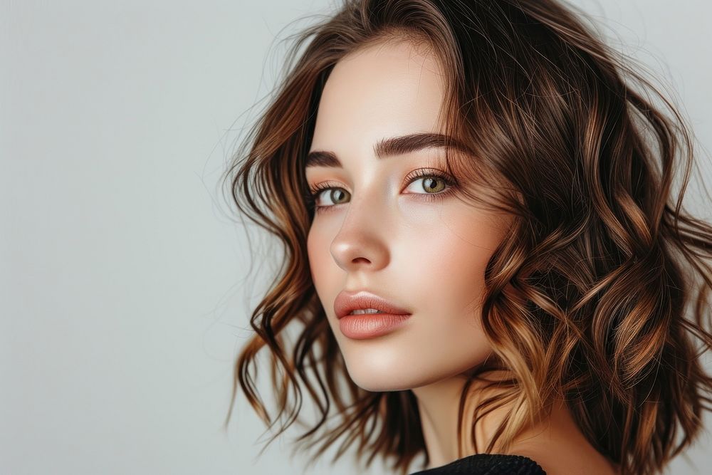 American young women wavy medium cut hair portrait skin photography.