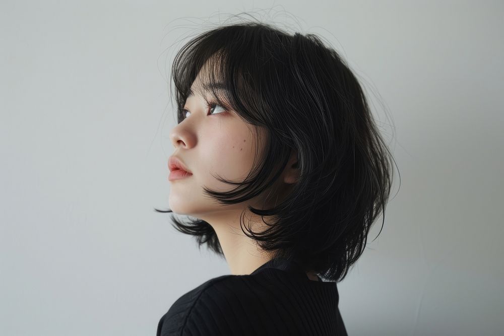 Asian young women layers cut hair portrait photography fashion.