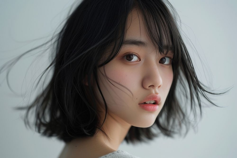 Asian young women layers cut hair portrait skin photography.