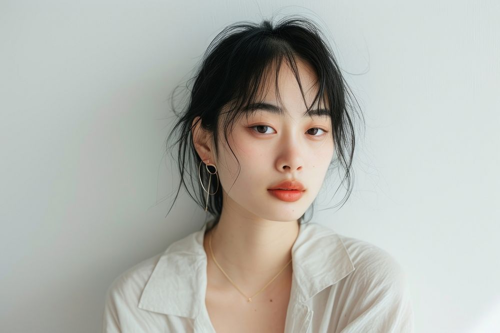 Asian young women wolf cut hair portrait photography fashion.