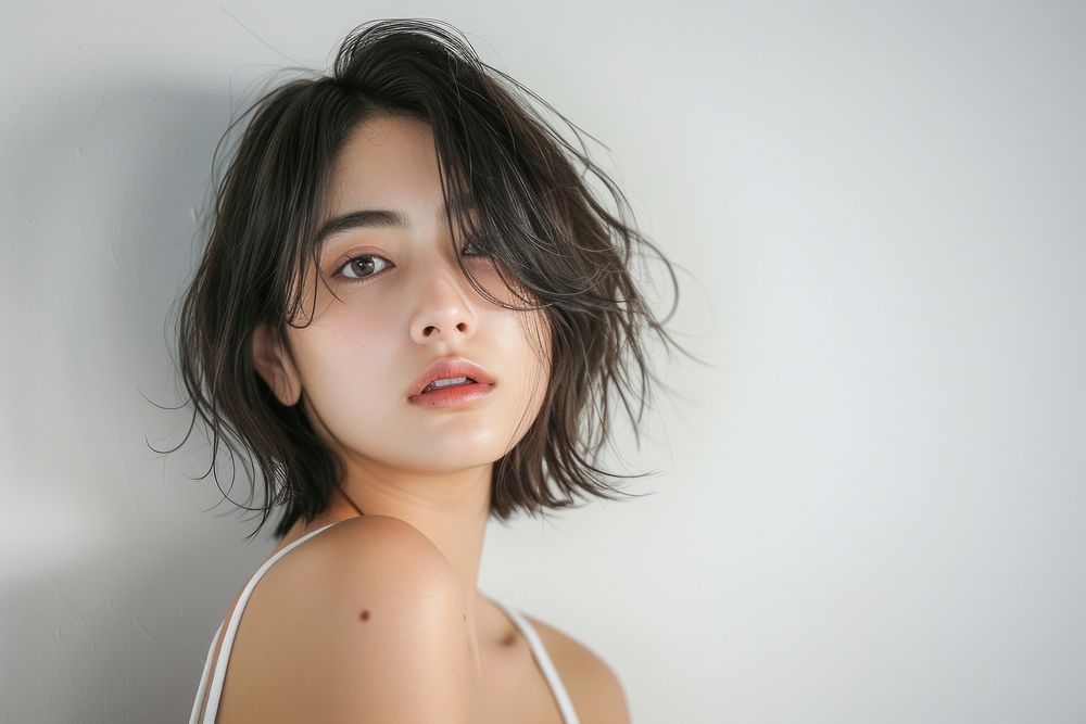 Asian young women wolf cut hair portrait photography fashion.
