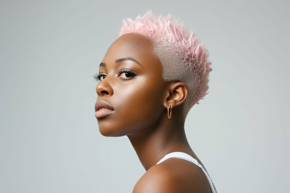 Black young woman with light pink hair portrait fashion adult.