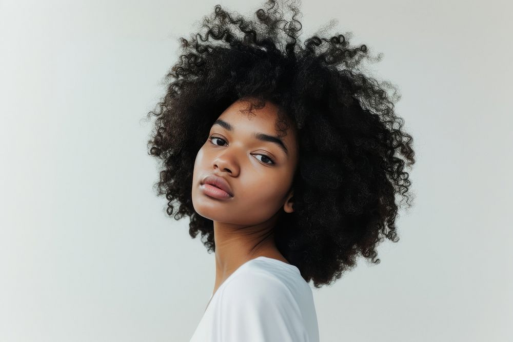 Black young women curly hair portrait photography fashion.