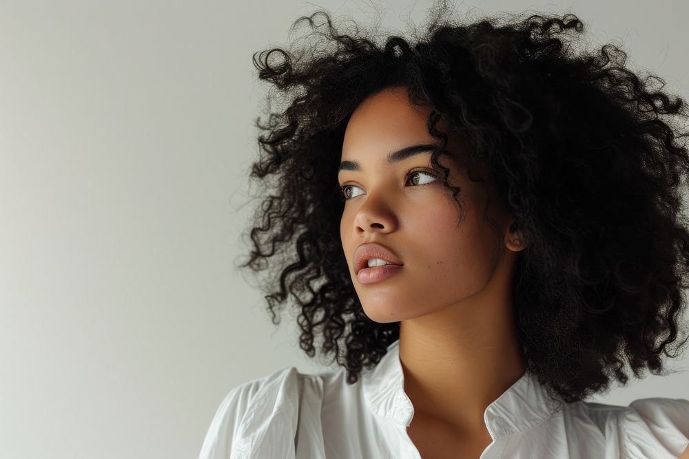 Black young women curly hair portrait photography fashion.
