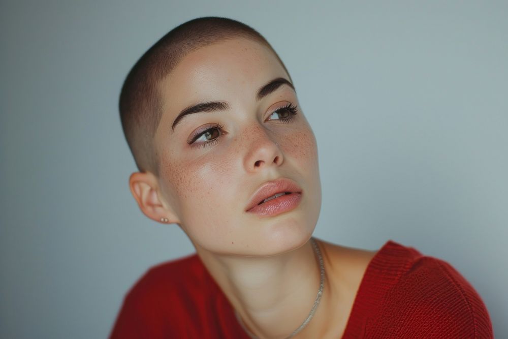 Hispanic young woman with skinhead or short hair portrait photography adult.