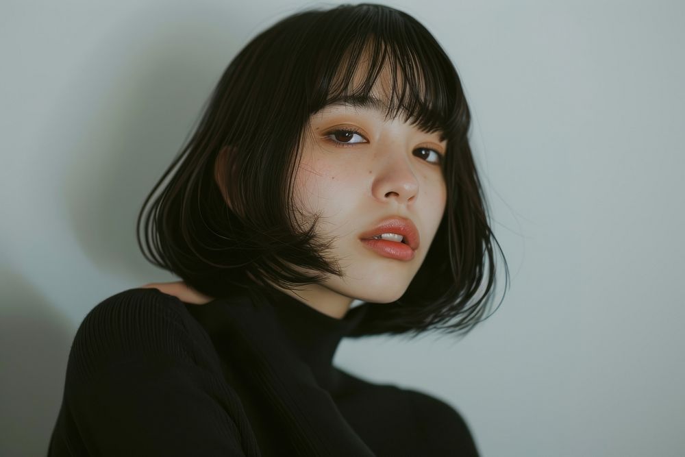 Japanese young woman with bob long hair portrait photography fashion.