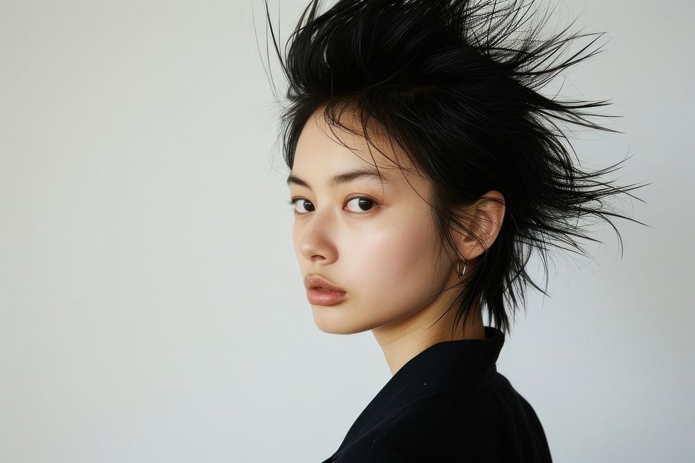 Japanese young woman with spike hair portrait photography fashion.
