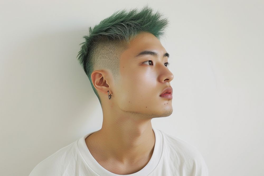 Korean man portrait fashion green.