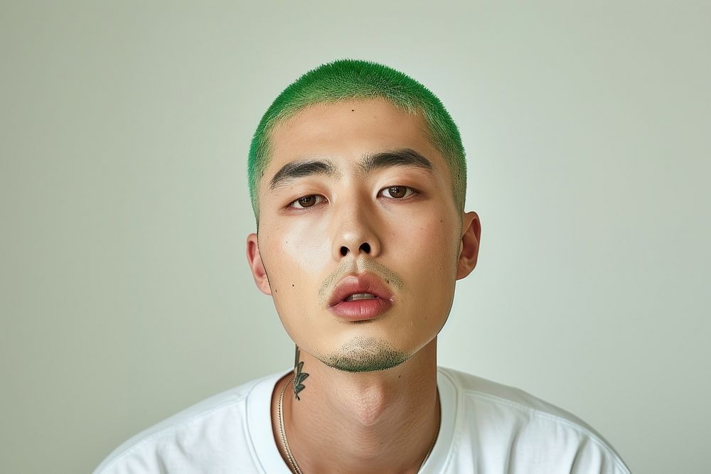 Korean man portrait adult green.