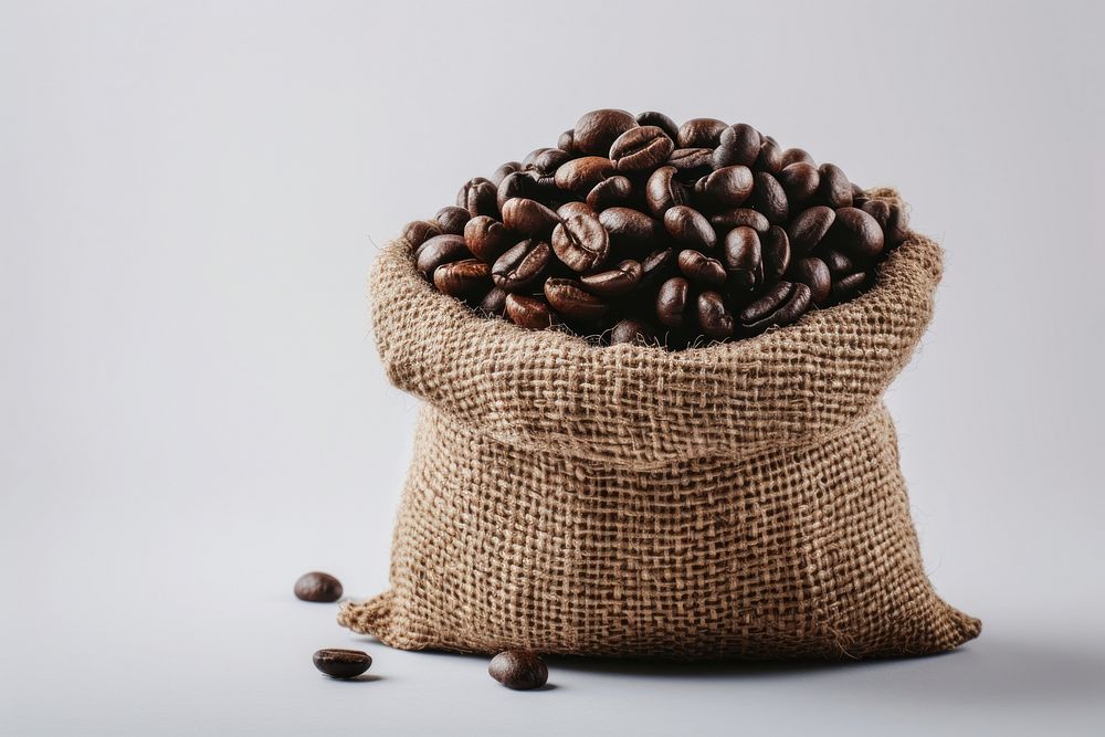 Coffee and coffee beans sack freshness beverage.