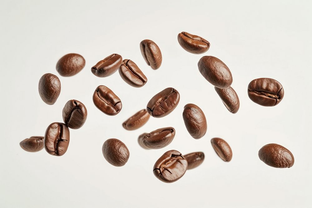 Coffee beans in flight coffee backgrounds white background.