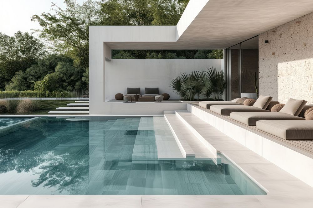 Modern swimming pool architecture furniture building.