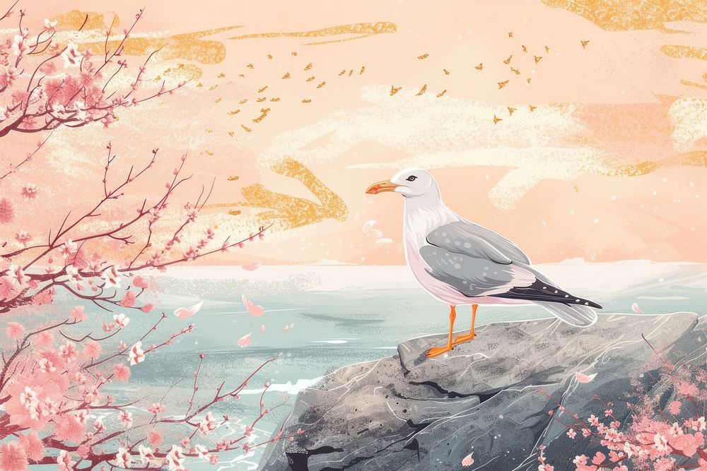 Seagull outdoors blossom animal.