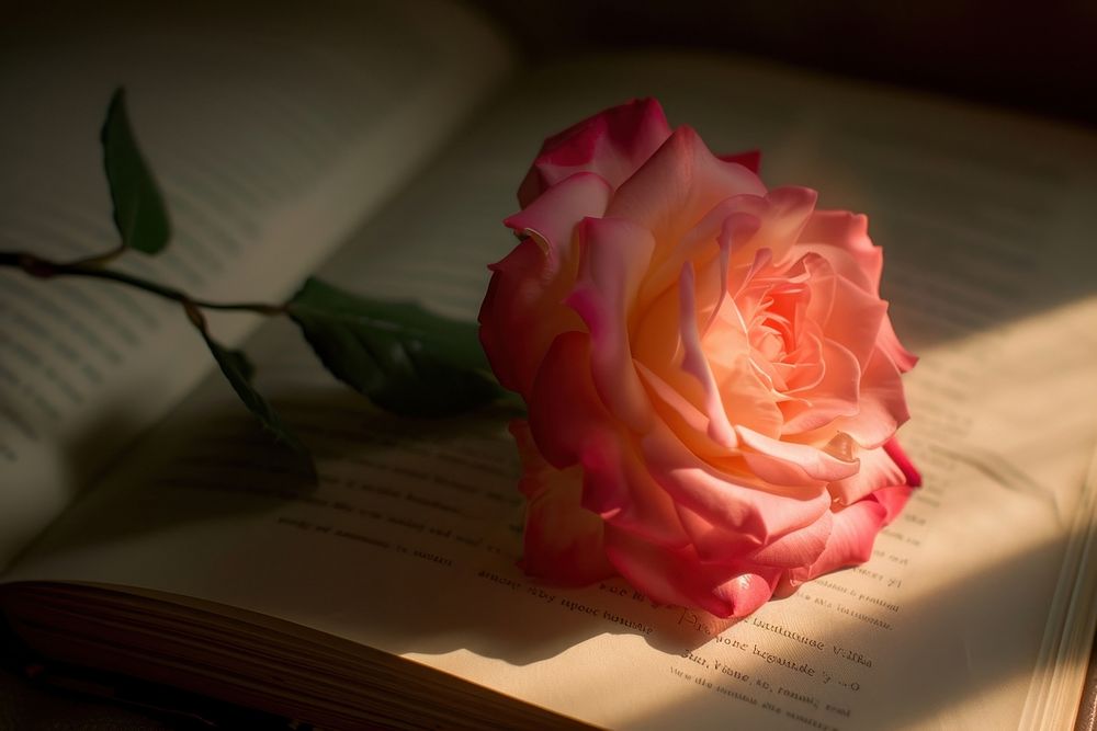 A rose on a book publication flower petal.