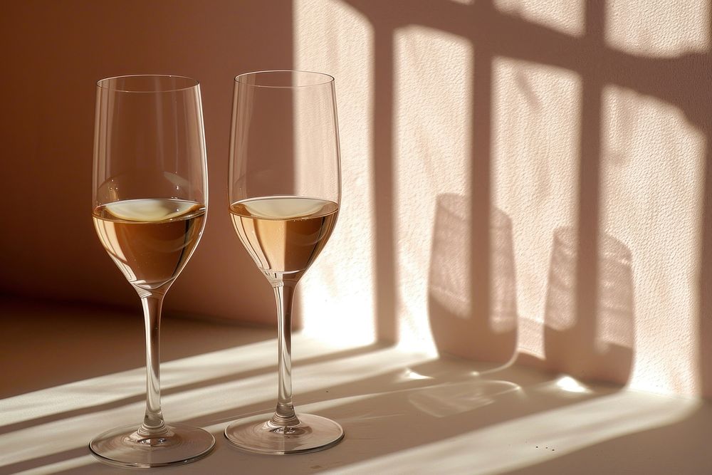 Two champagne glass shadow drink wine.