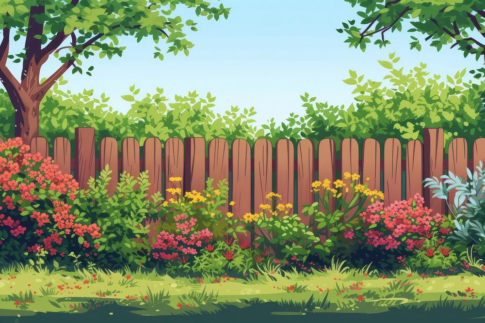 Backyard wooden fence outdoors flower nature.