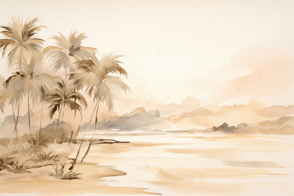 Tropical beach watercolor background painting landscape outdoors.