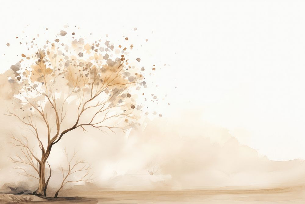 Tree watercolor background painting tranquility landscape.