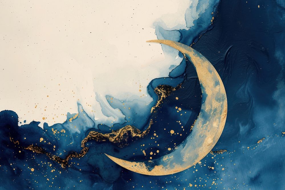 Watercolor background moon of Eid Mubarak astronomy painting nature.