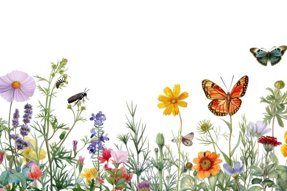 Insect border with flowers nature butterfly outdoors.