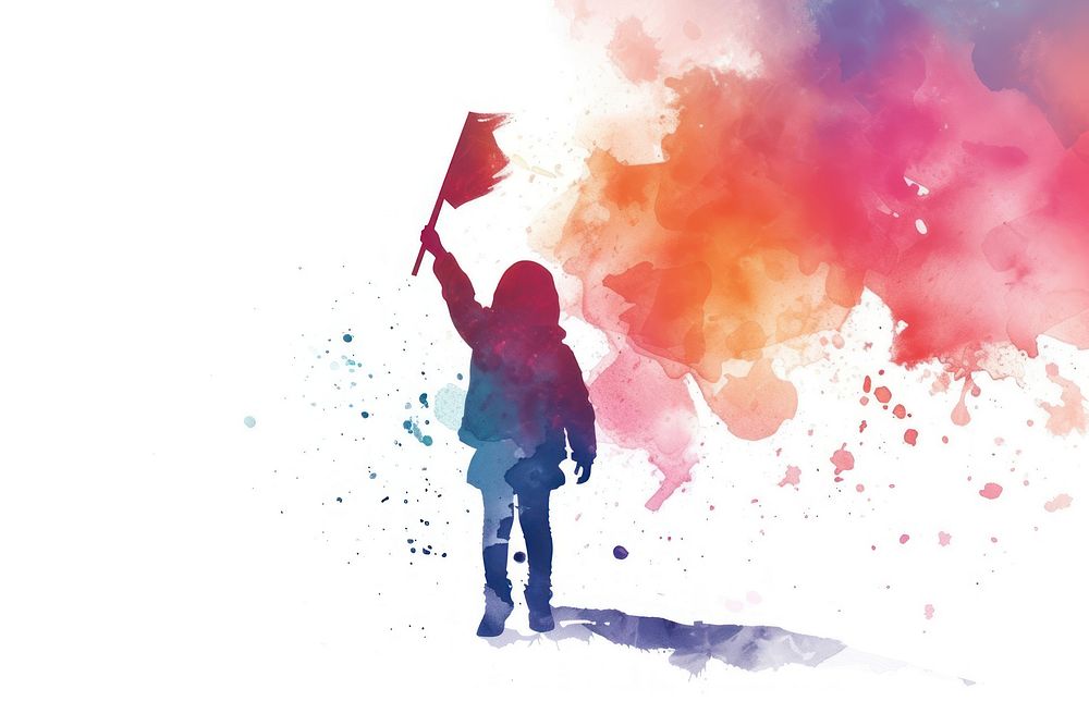 Kid protesting in Watercolor style paint human white background.