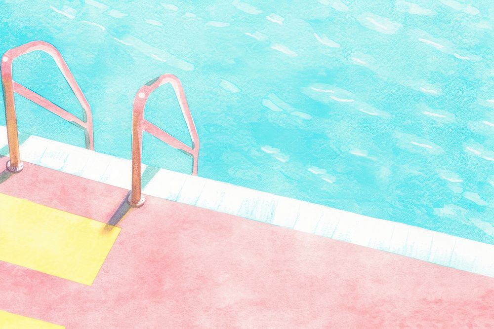 A pool in the style of minimalist illustrator outdoors poolside handrail.