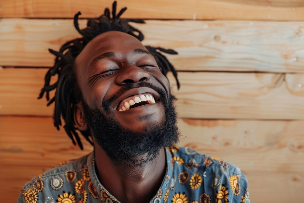 Black man laughing smile individuality.