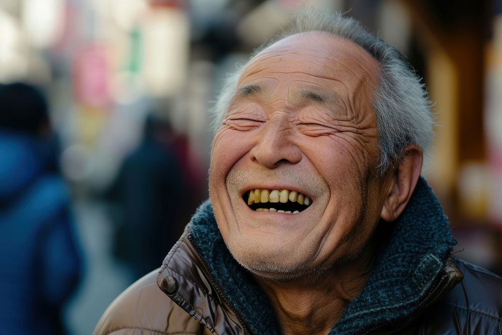 Japanese man laughing adult smile.