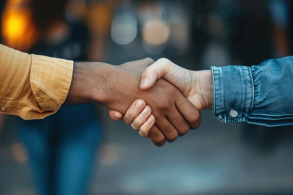 Professional people handshake togetherness agreement.