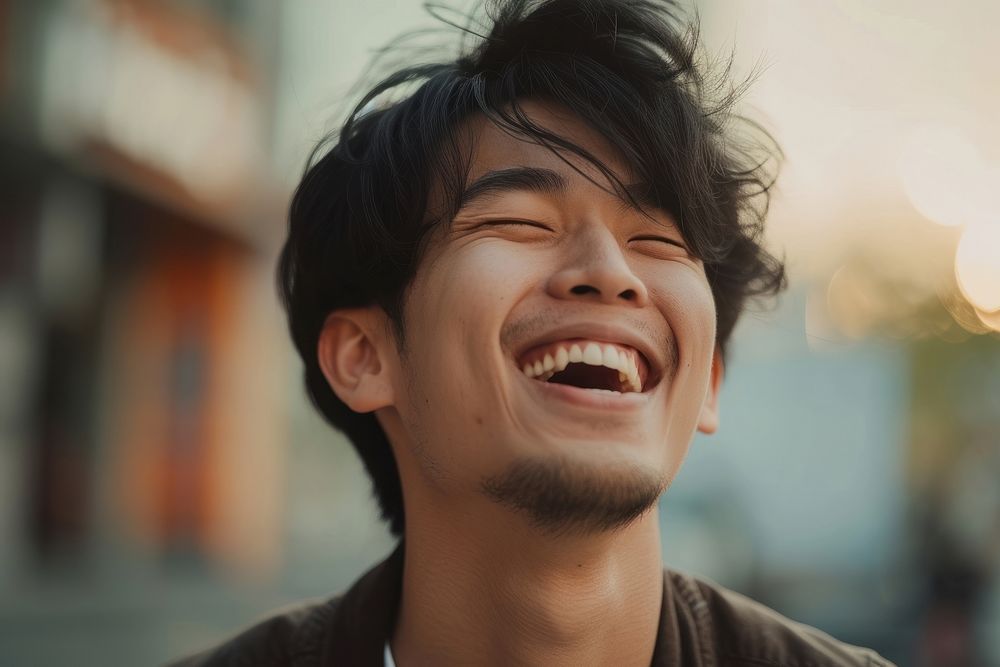 South east asian man laughing smile adult.