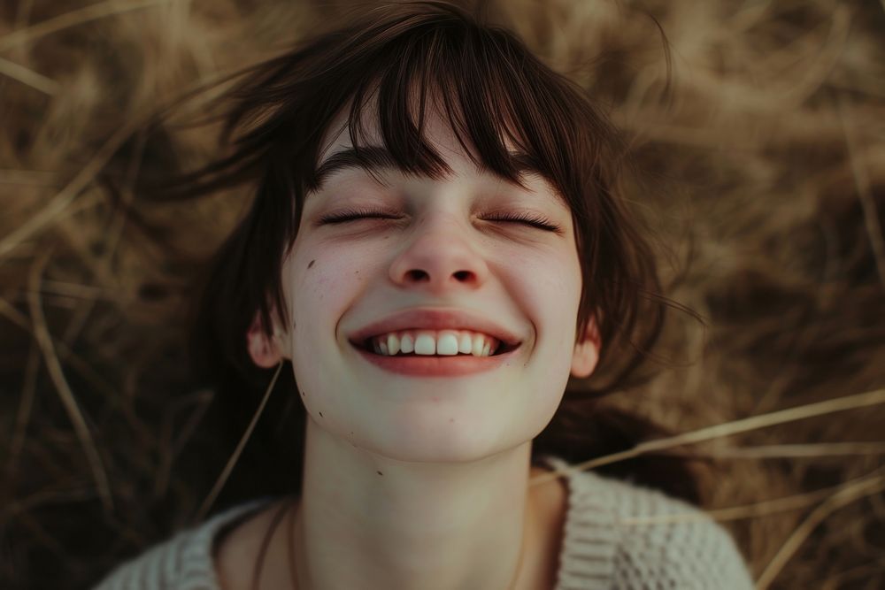 Young british girl laughing portrait smile.