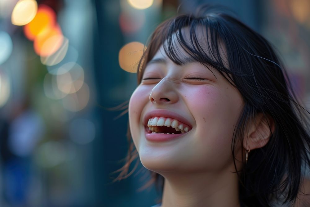 Young japanese girl laughing smile architecture.