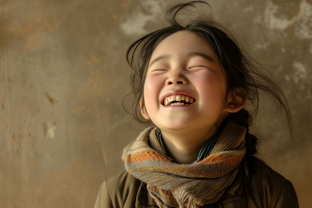 Young korean girl laughing smile homelessness.
