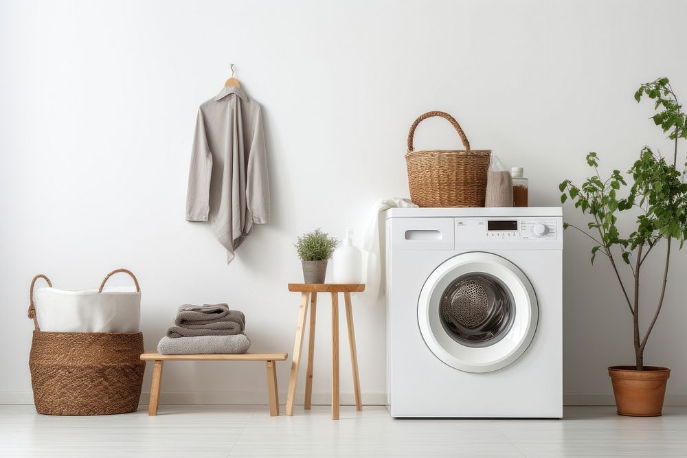 Scandinavian interior design of a Laundry Room laundry appliance dryer.