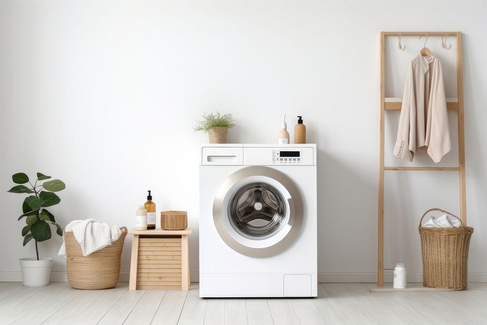Scandinavian interior design of a Laundry Room laundry appliance dryer.