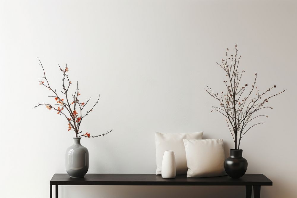 Scandinavian interior design of a living room wall furniture flower.
