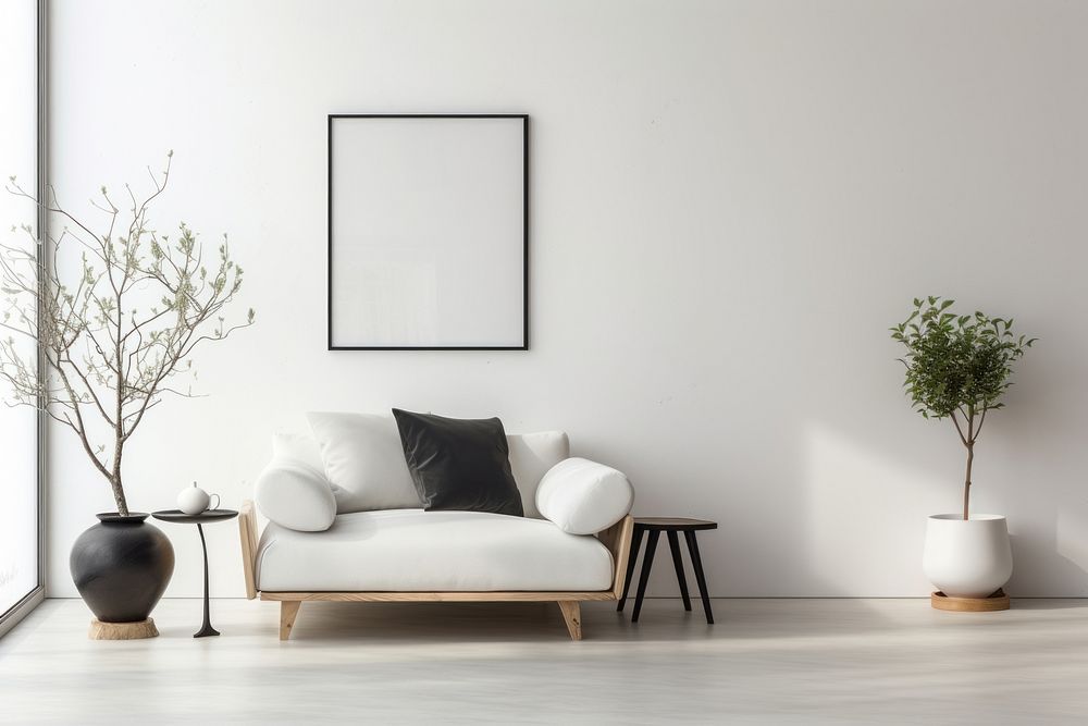 Scandinavian interior design of a living room wall architecture furniture.
