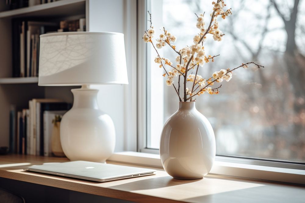 Scandinavian interior design windowsill furniture table.