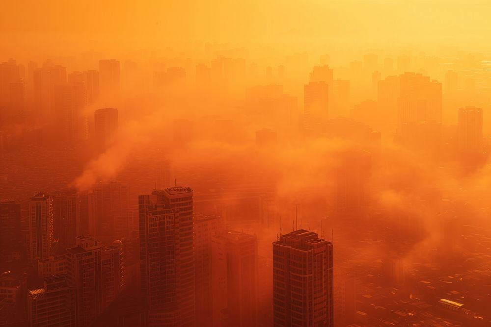 View of a city smog pollution architecture cityscape.