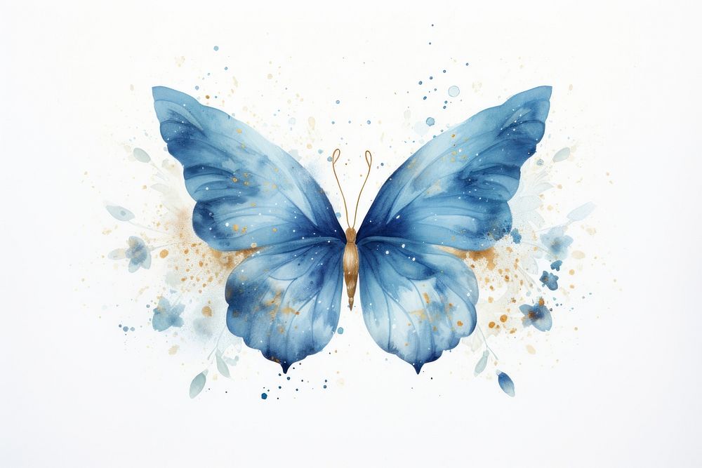 Blue butterfly watercolor background painting animal petal.