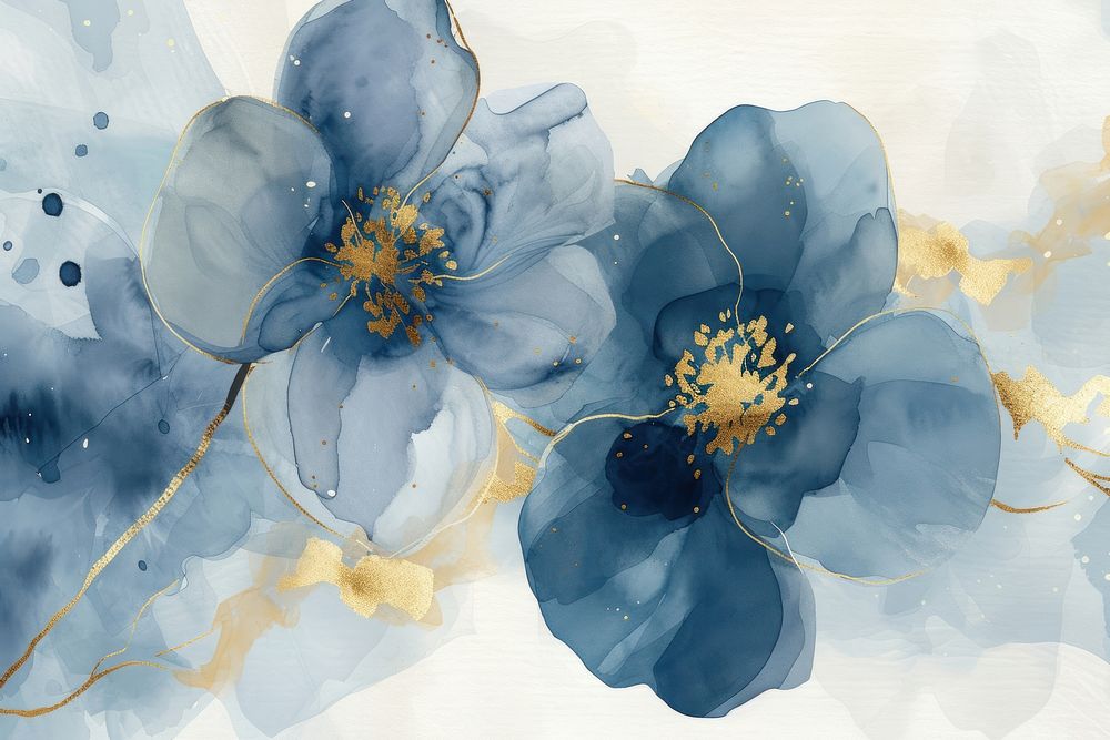 Blue flowers watercolor background painting nature petal.