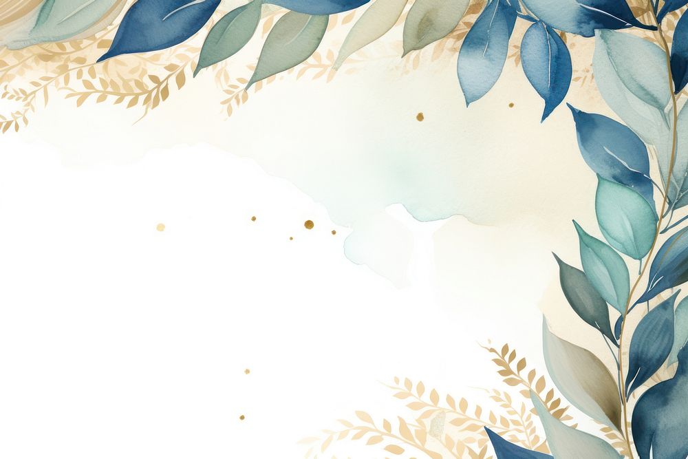 Blue leaf border watercolor background backgrounds painting pattern.