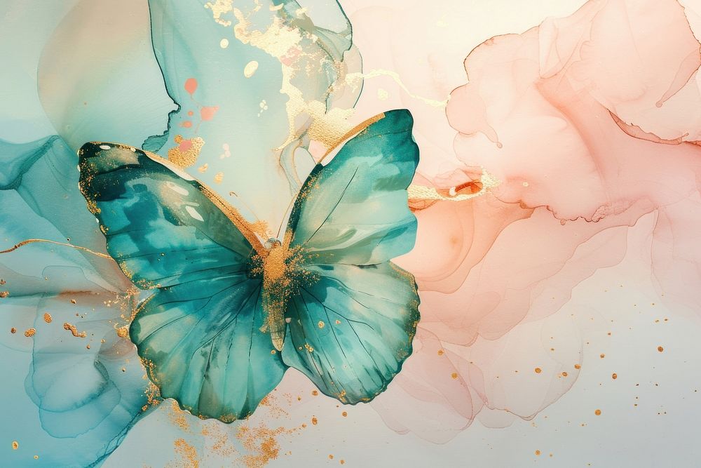 Butterfly watercolor background painting turquoise pattern.