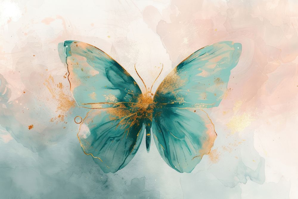 Butterfly watercolor background turquoise painting animal.
