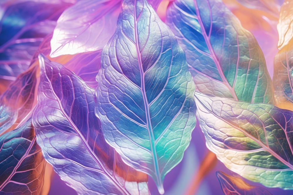 Holographic abstract leaf texture backgrounds purple plant.