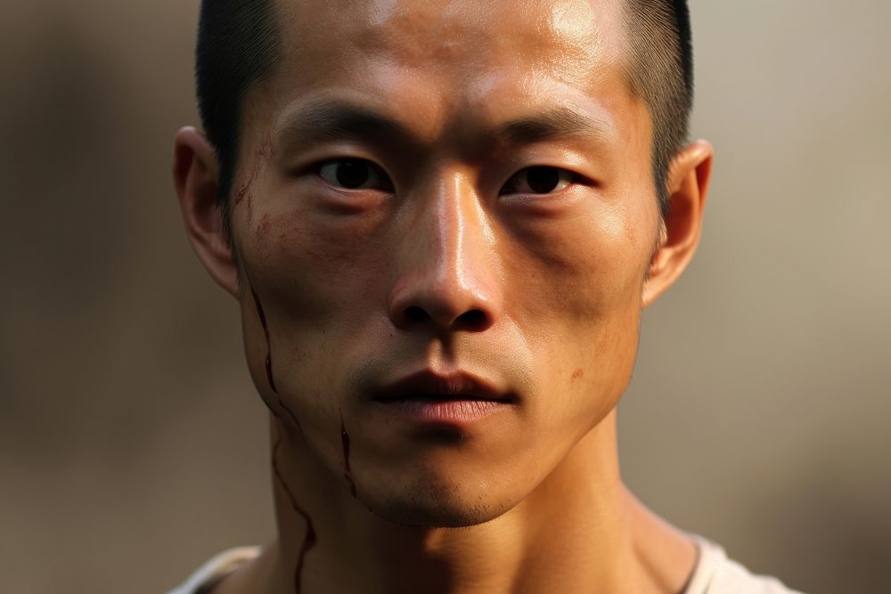 China kung fu man adult skin face.