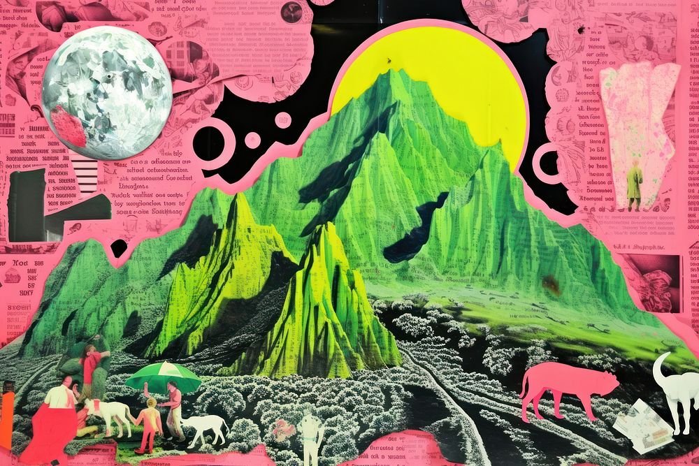 Climate concept painting mountain collage.